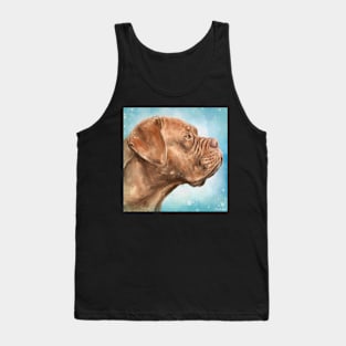 Close Up Painting of Dogue de Bordeaux on Light Blue Background Tank Top